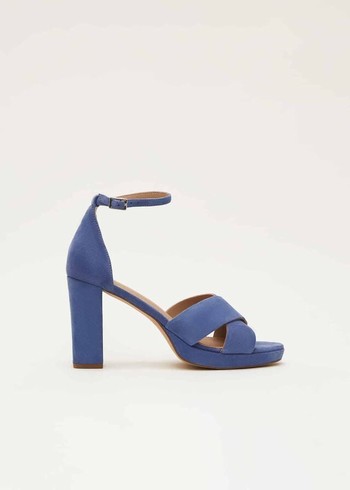 Phase Eight Blue Suede Platform Heels Blue Canada | QVWNKD-790